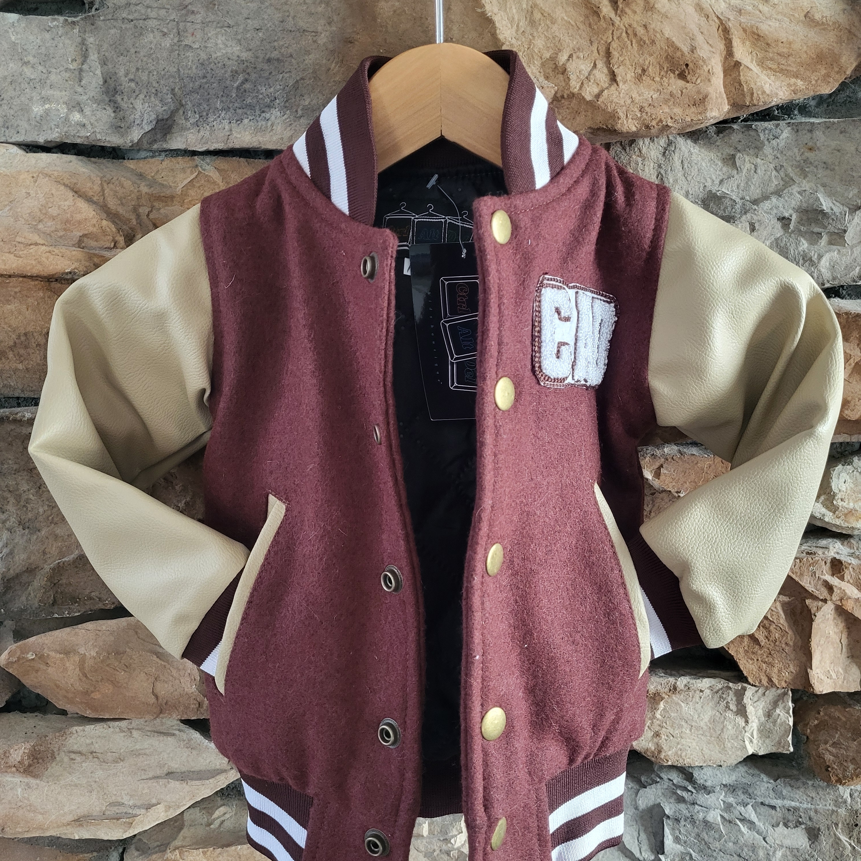 Burgundy And Cream Varsity Letterman Jacket